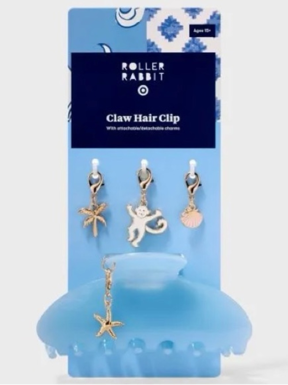 ROLLER RABBIT Claw Hair Clip w/ 4 Charms Monkey Shell Starfish Palm Tree NEW